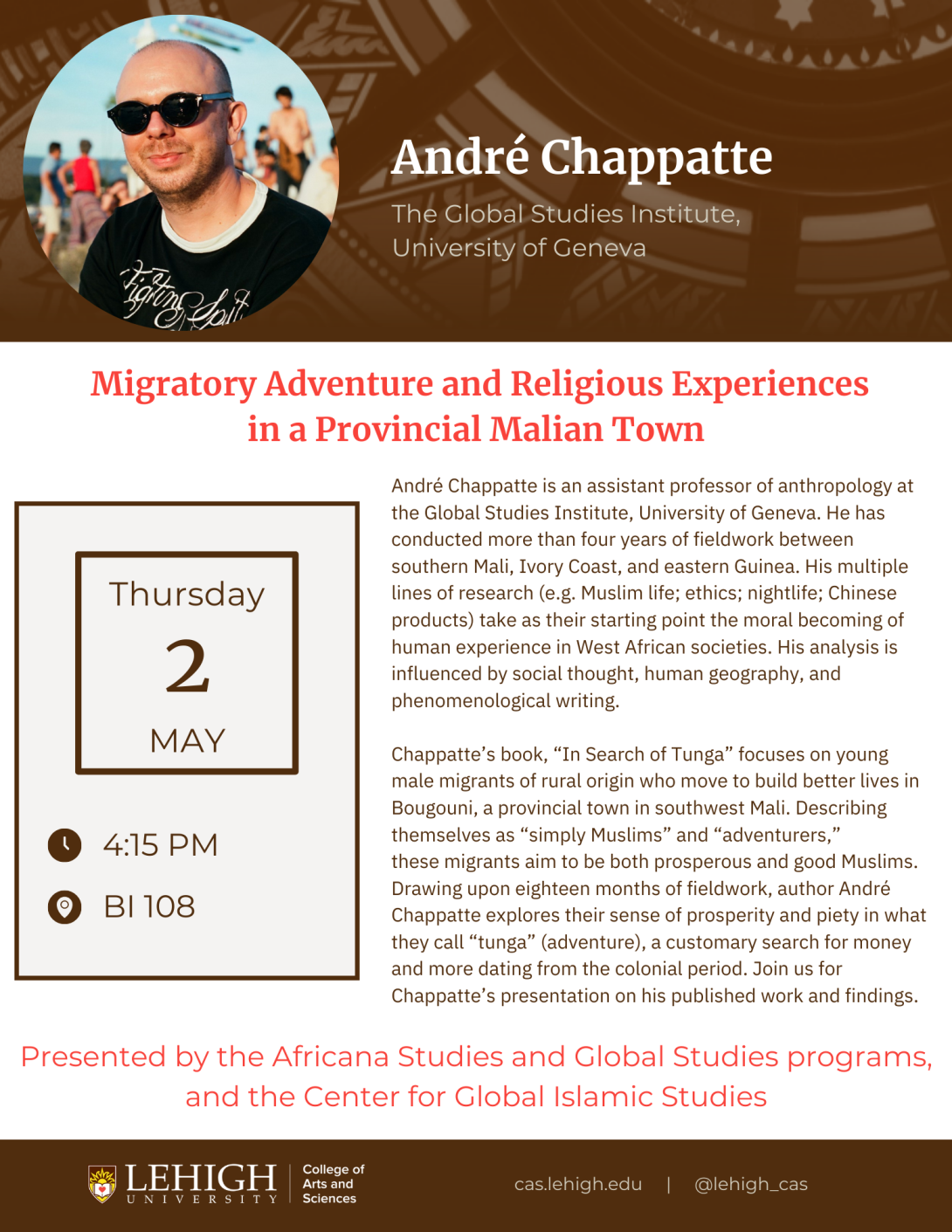 Flyer for André Chappatte public talk