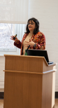 Rina Verma Williams speaking at her presentation on Bollywood, Beef and the BJP - Lehigh Univerisity