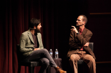 Zach Ingrasci and Bruce Whitehouse lead a discussion following the screening of Ingrasci's film, Salam Neighbor, at Zoellner Arts Center - Lehigh University