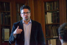 Andrew March lecturing to students in Linderman 200
